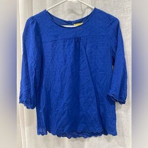 Maeve by Anthropologie Royal Blue Swiss Dot Scallop Hem Blouse, Size 2